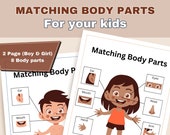 Body Part Matching Printable Game Girl Body Part Anatomy Kid Busy Book Toddler Worksheet Kindergarten Instant Download Boy Body Anatomy