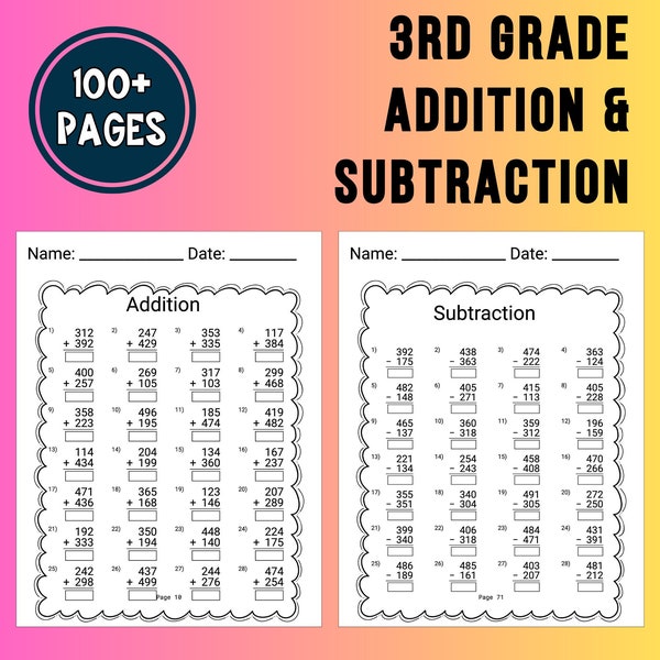 3rd Grade Math Worksheet Addition Subtraction 3rd Grade Homeschool Printable 4th Grade Math Addition Table Math Sheet Home School Resource