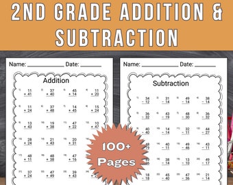 Second Grade Worksheet Addition Math Printable Year 2 Worksheet Instant Download 2nd Grader Workbook Double Digit Subtraction Worksheet