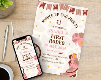 My First Rodeo Cowgirl Birthday Invitation Editable Girl Party Rodeo First Birthday Girl Ranch Birthday Party Cowgirl Birthday Wild West