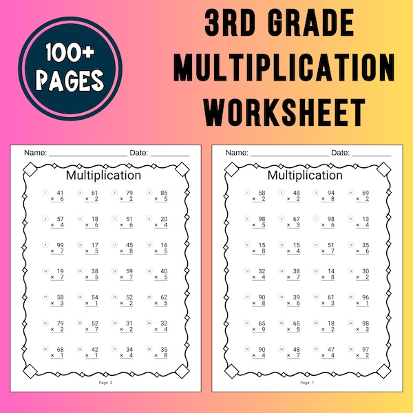 Tabla de hoja de trabajo de multiplicación de matemáticas de tercer grado Tabla de multiplicar Hoja de trabajo imprimible de multiplicación de educación en el hogar Multiplicación de tercer grado