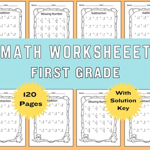 Math Worksheet 1st Grade Math Addition Worksheet First Grade Math Subtraction Instant Download Sheet Grade 1 Worksheet Math Printable Pdf