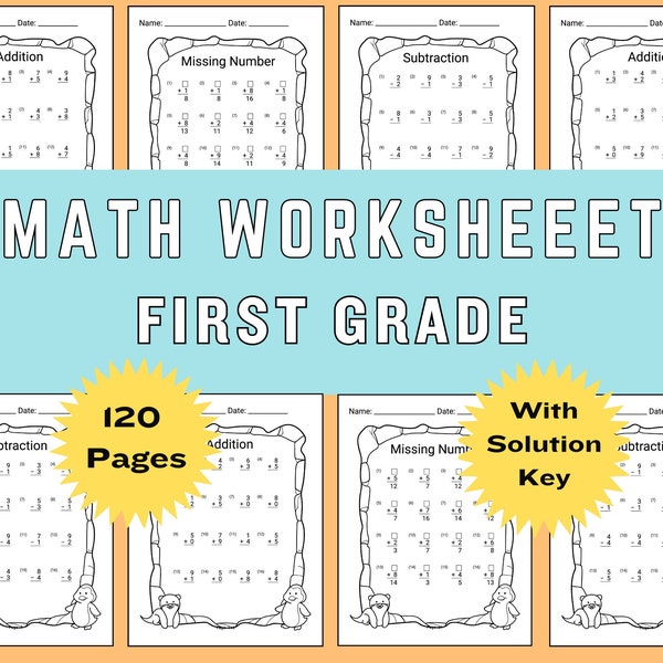 Math Worksheet 1st Grade Math Addition Worksheet First Grade Math Subtraction Instant Download Sheet Grade 1 Worksheet Math Printable Pdf