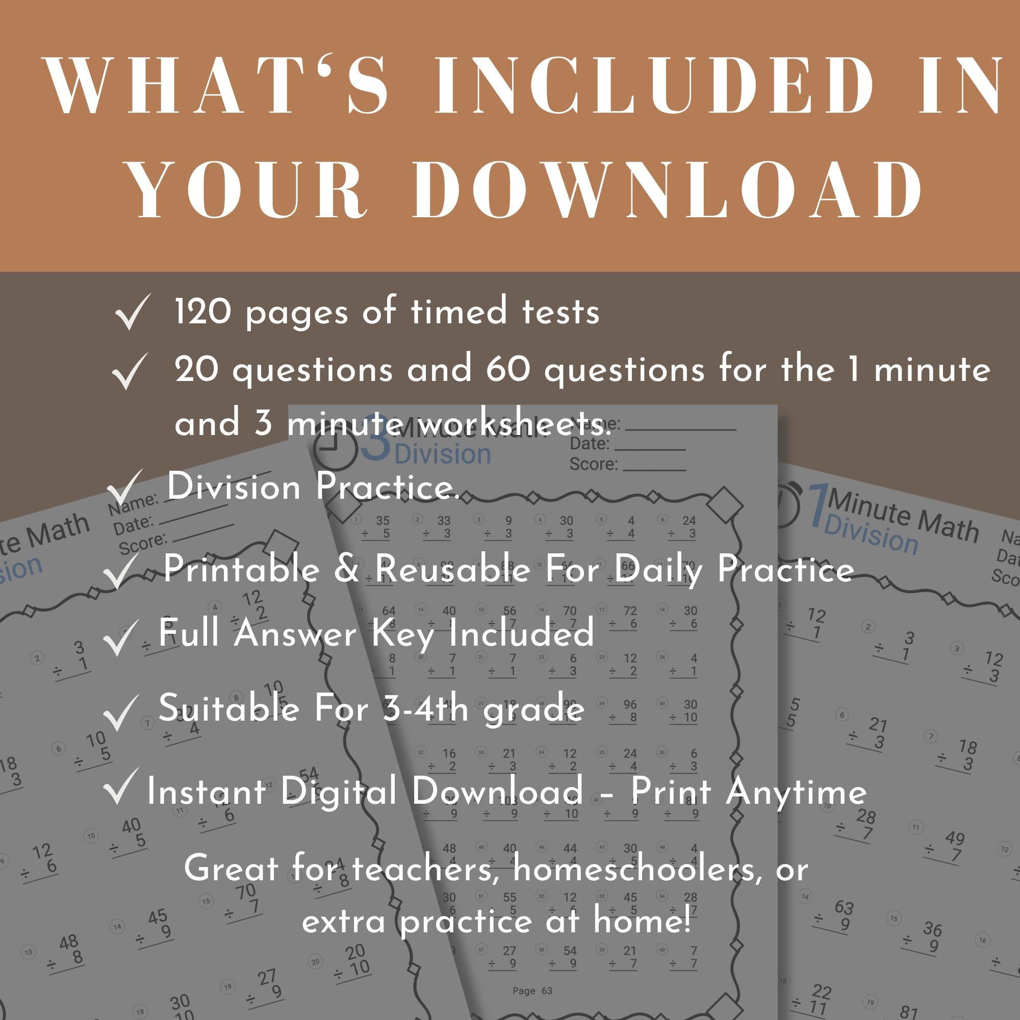 Division Worksheet Printable Practice Sheet 3rd Grade Division Fact ...