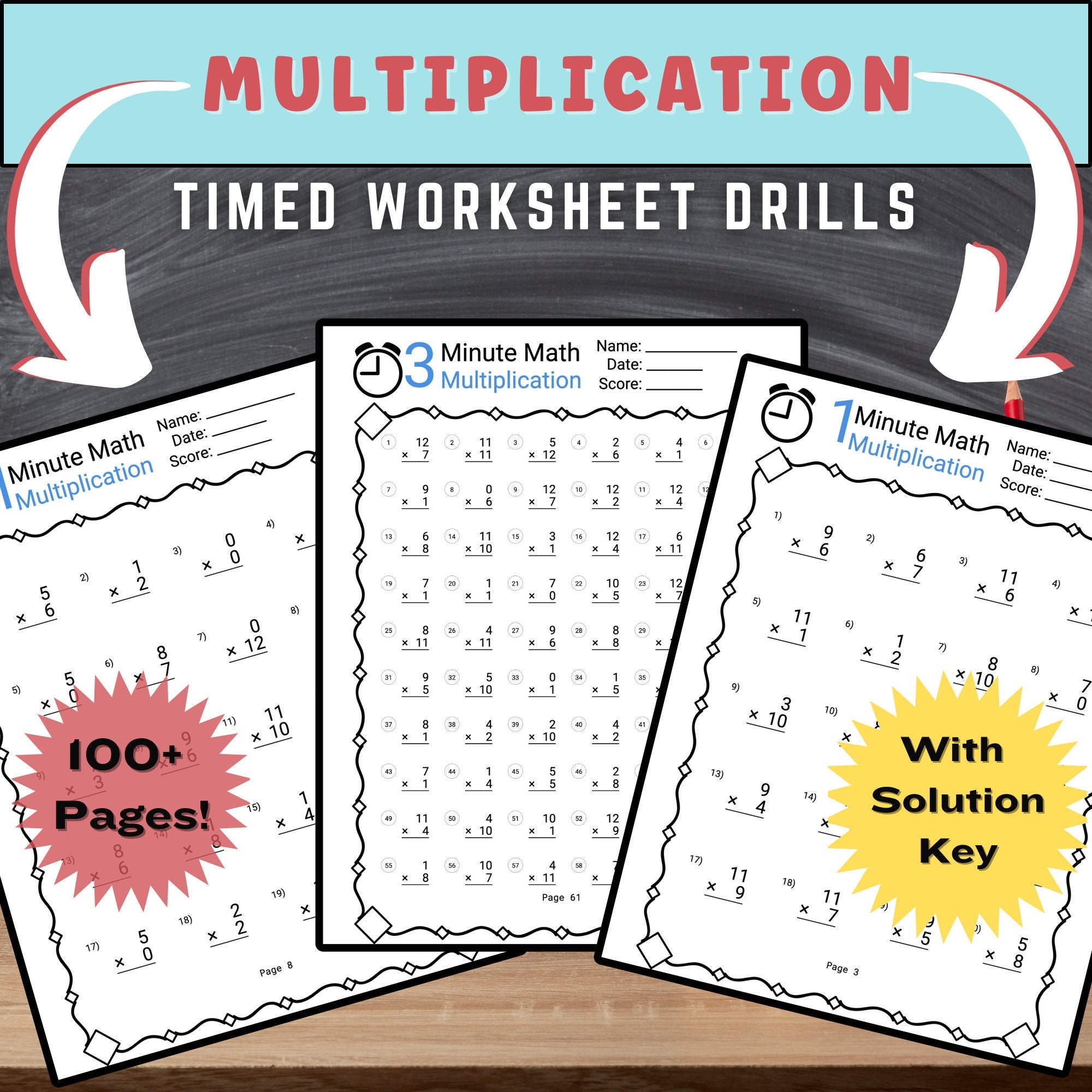 Multiplication Worksheet Timed Math Multiplication Table - Etsy