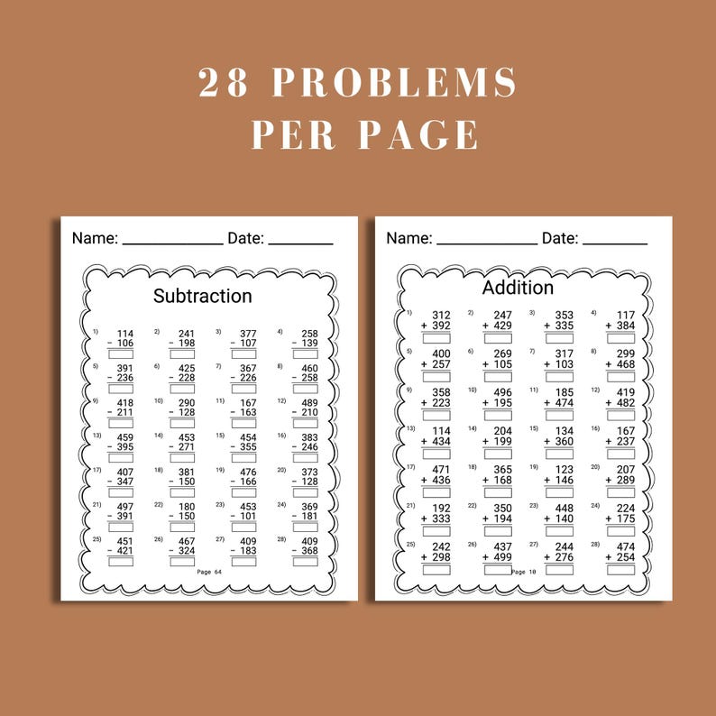 printable math worksheet for 3rd grade homeschool and classroom use addition and subtraction sheets grade 4 compatible solution key included with 20 math review worksheets and 120 drill sheets