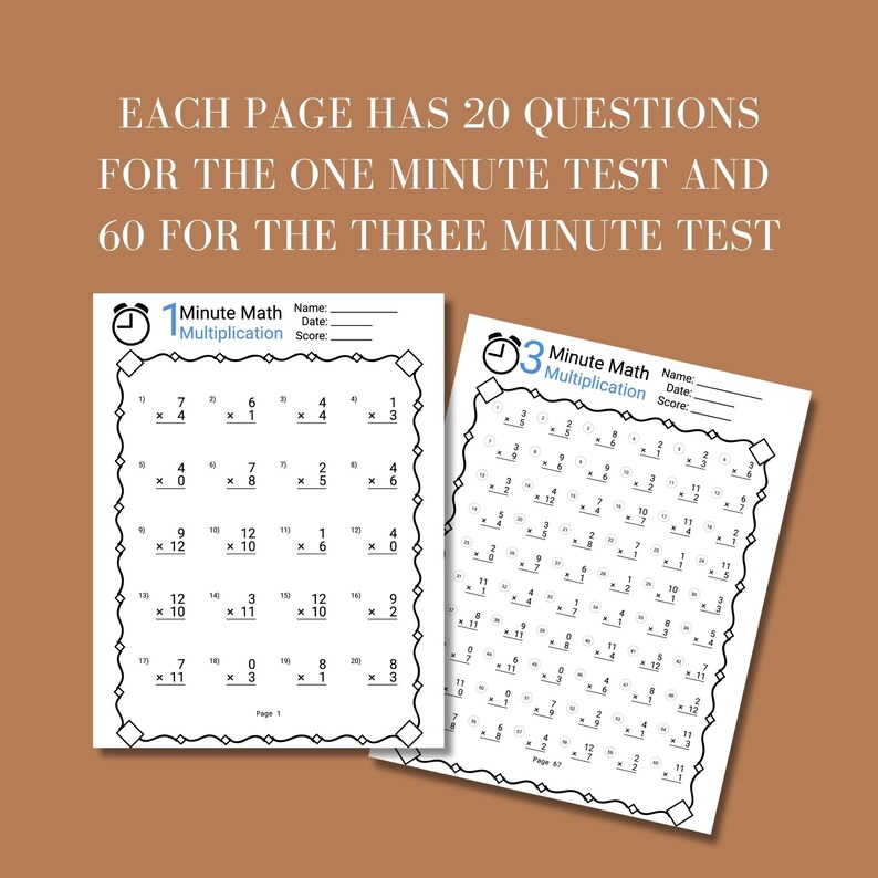 Multiplication practice worksheet set for fourth grade homeschoolers or classroom students, designed to reinforce math facts and help learners master multiplication through timed drills and printable test formats