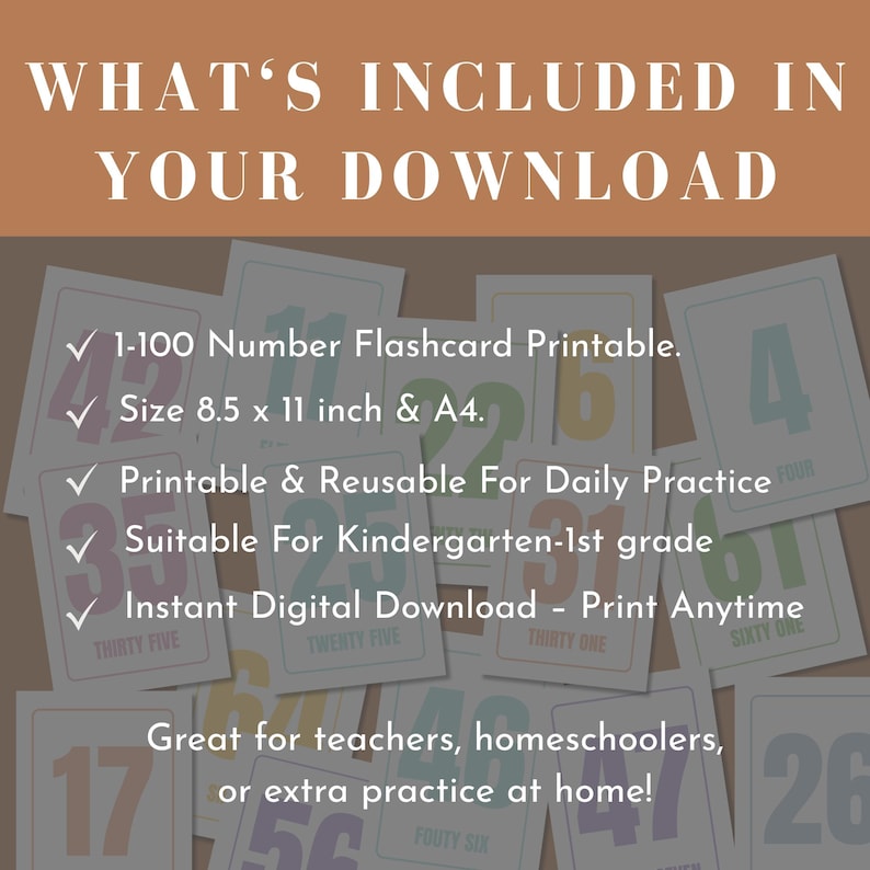 Printable number flashcard toddler number recognition printable preschool activity number card educational number flash card number 1-100 image 2
