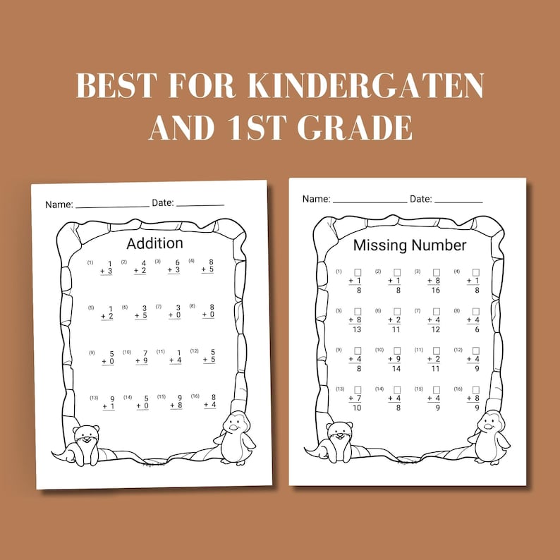 Grade 1 and grade 2 math worksheet printable set featuring beginner addition and subtraction problems for first grade level. Educational printable PDF designed to help kids develop foundational math skills with consistent practice at home or school.