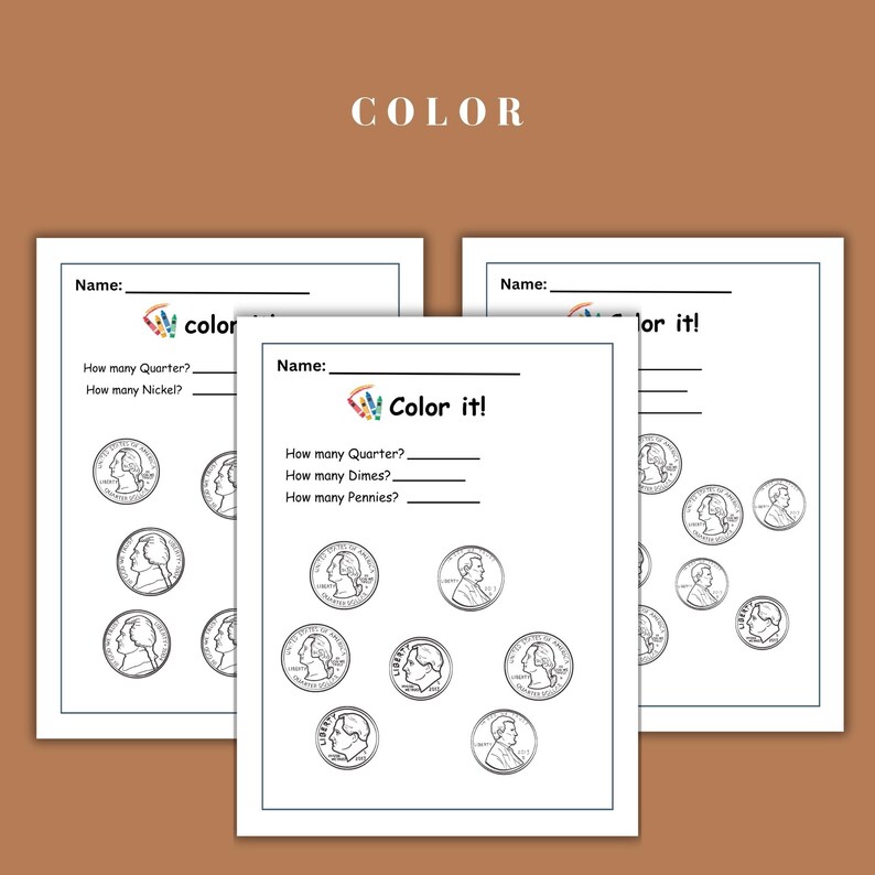 Digital U.S. coin and dollar bill worksheet set for kids learning about money. Includes activities for counting pennies, nickels, dimes, quarters, and dollar bills. A perfect resource for homeschoolers and teachers looking for hands-on financial literacy tools.
