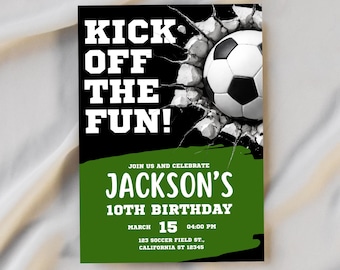 Invito per festa di compleanno a tema calcio, inizia il divertimento, invito per festa di compleanno a tema calcio, stampabile, modificabile, download immediato