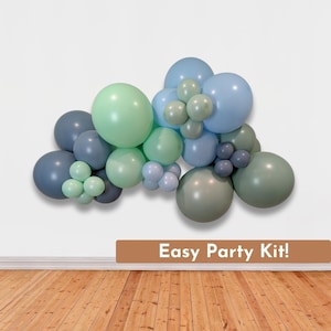 Blue and Green Balloon Garland Kit Boy Baby Shower Decor Sage and Blue Balloon Arch Neutral First Birthday Party Backdrop DIY Wild One Theme