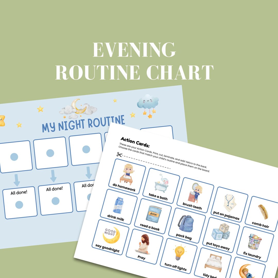 Bedtime Routine Kids Evening Routine Chart Visual Schedule for Kids ...