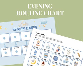 Bedtime Routine Kids Evening Routine Chart Visual Schedule For Kids Kids Chore Chart Printable Responsibility PDF