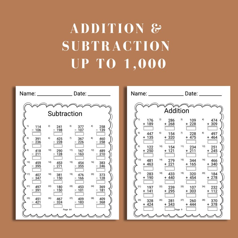 addition and subtraction printable math worksheets for 3rd grade homeschoolers math sheet set with 20 extra math worksheets and full solution key for home school or teacher classroom use