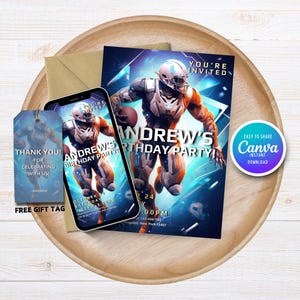 Fußball-Geburtstagseinladung Digitaler Download Bearbeitbare Canva-Vorlage Sportparty einladen für Jungen Spieltag-Geburtstagsfeier druckbare Karte