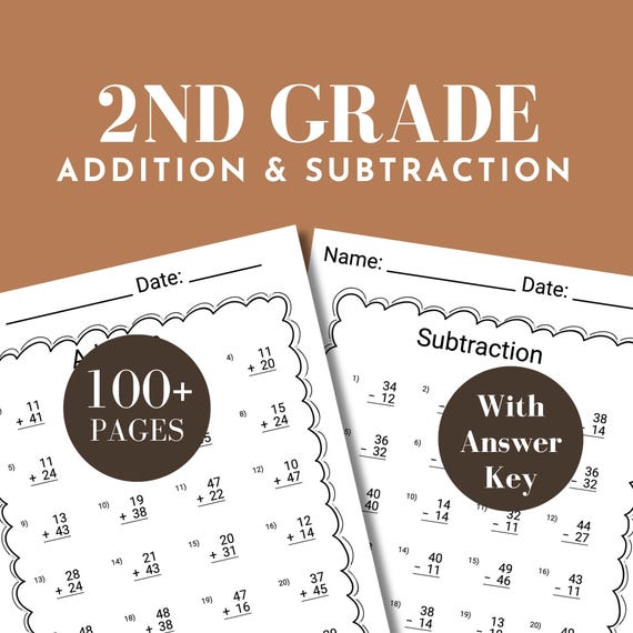 Second grade worksheet addition math printable year 2 worksheet instant download 2nd grader workbook double digit subtraction worksheet