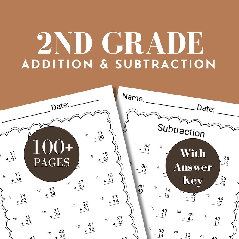 Second grade worksheet addition math printable year 2 worksheet instant download 2nd grader workbook double digit subtraction worksheet