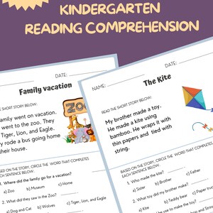 Reading Comprehension Worksheet Printable Toddler Worksheet Kid Reading Passage Gift Kid Educational Kindergarten Reading Homeschool Class