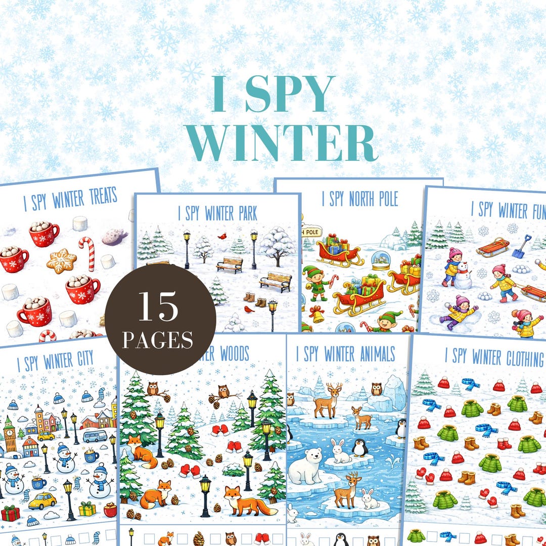 Winter I Spy Printable Game Worksheet for Kids Preschool Kindergarten ...