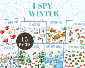 Winter ich Spion Druckbares Spiel Arbeitsblatt für Kinder Vorschule Kindergarten Aktivität Winter Themed PDF Digital Download Zählen Winter Spiel
