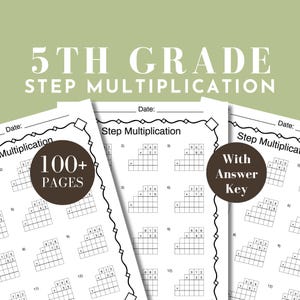 Hoja de trabajo de multiplicación por pasos para quinto grado, hoja de trabajo de multiplicación imprimible para educación en el hogar, hoja de trabajo de quinto grado, práctica de multiplicación larga