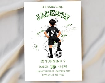 Invito di compleanno a tema calcio modificabile per bambino, festa di calcio, compleanno sportivo per bambini, download digitale