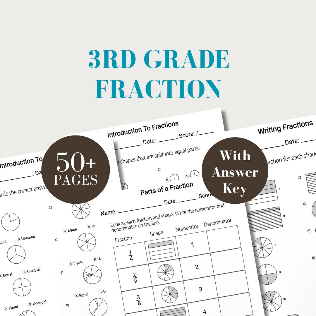 3rd Grade Fractions Worksheets Printable Math Packet Parts of a ...