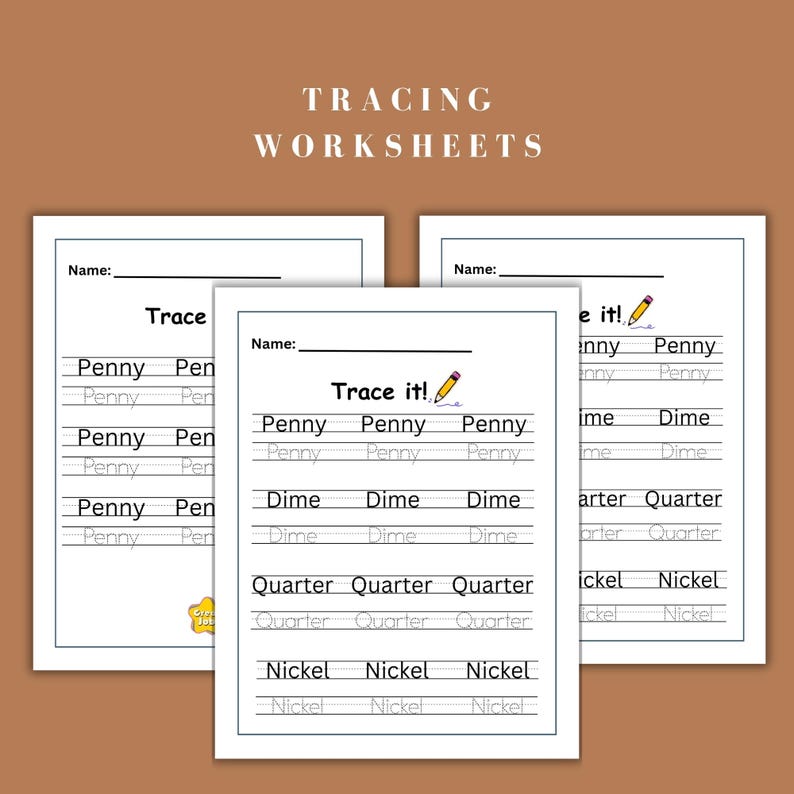 Digital U.S. coin and dollar bill worksheet set for kids learning about money. Includes activities for counting pennies, nickels, dimes, quarters, and dollar bills. A perfect resource for homeschoolers and teachers looking for hands-on financial literacy tools.
