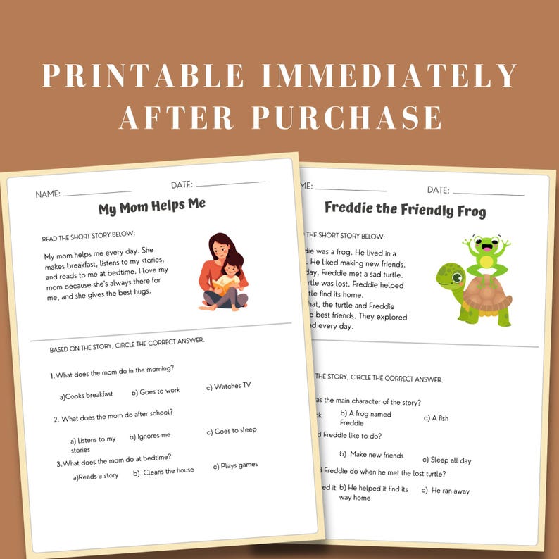 Second grade reading printables designed to build fluency and comprehension skills for 1st and 2nd graders. This digital homeschool resource is ideal for early elementary learners and offers engaging reading passages to boost confidence and literacy. Great for back to school, extra practice, or year-round learning at home.