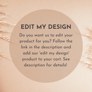 May include: A circular graphic with the text "EDIT MY DESIGN" in dark gray. Below, the text reads: "Do you want us to edit your product for you? Follow the link in the description and add our 'edit my design' product to your cart. See description for details!"