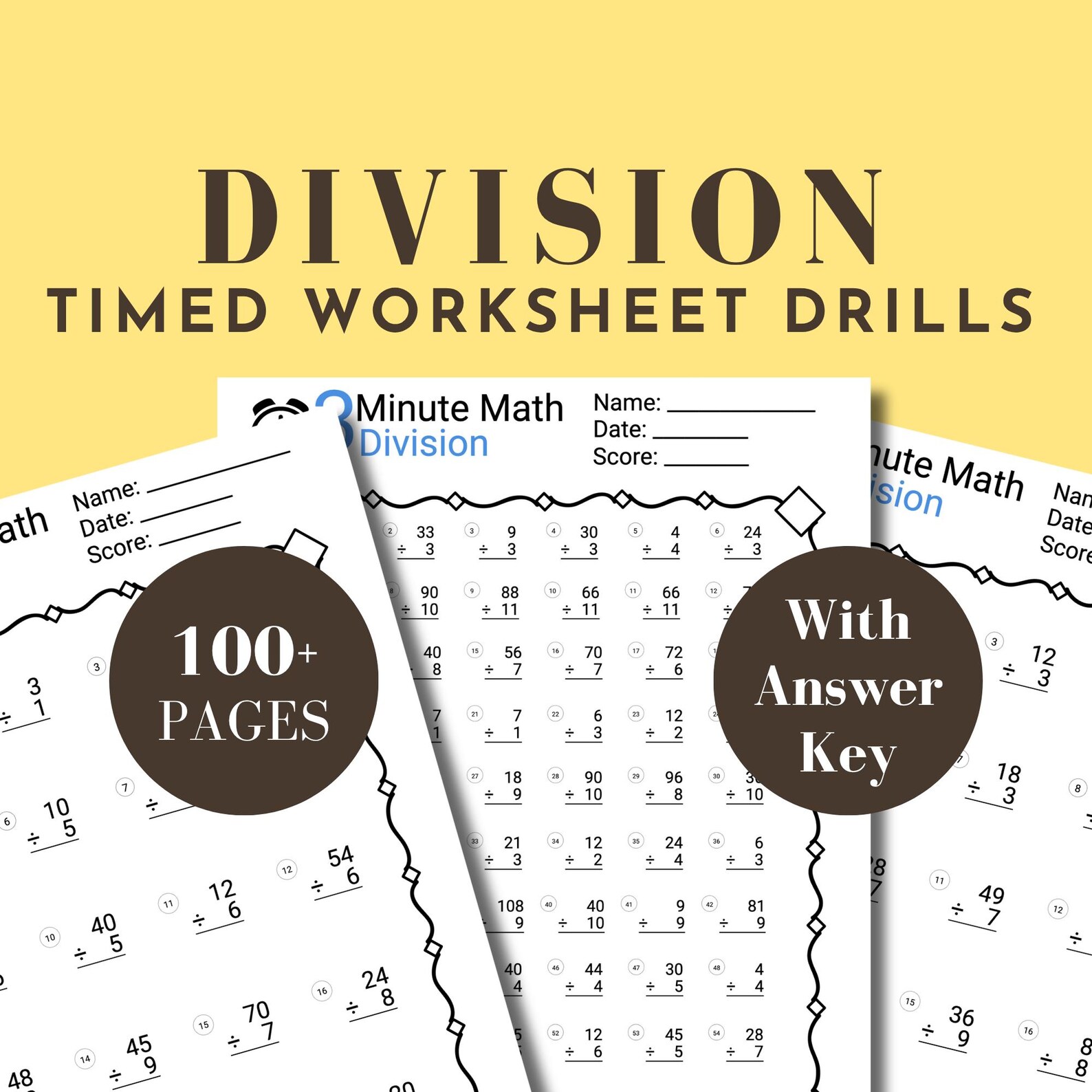 Division Worksheet Printable Practice Sheet 3rd Grade Division Fact ...