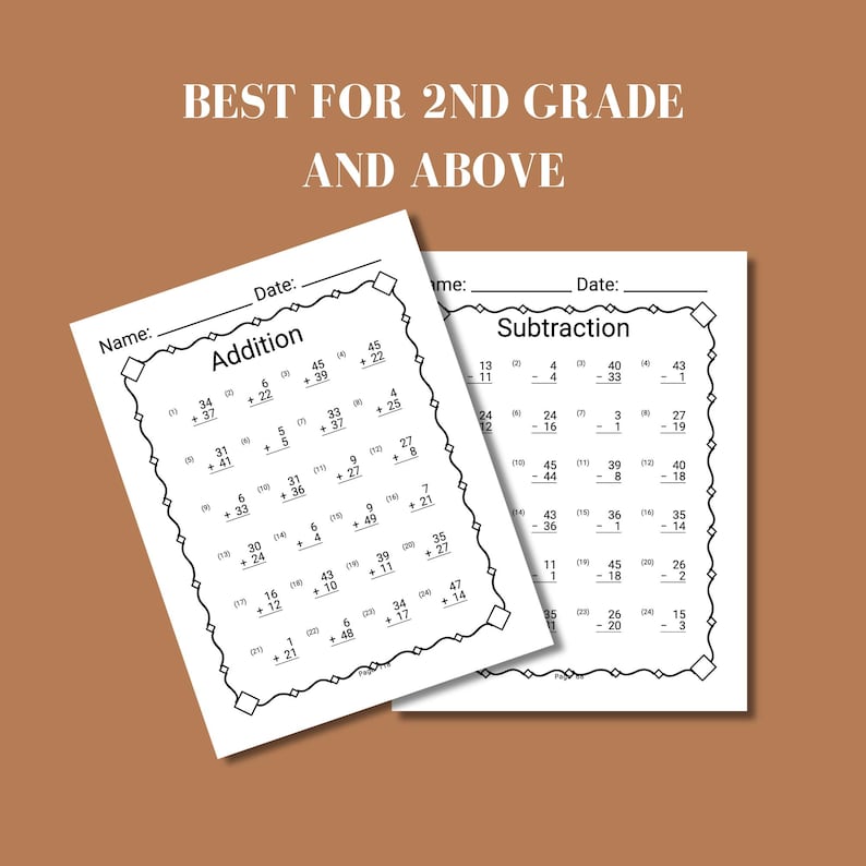 second grade math worksheet for homeschool and classroom printable 2nd grade equations and practice sheet first grade math review grade 2 curriculum worksheet for daily math fluency drills