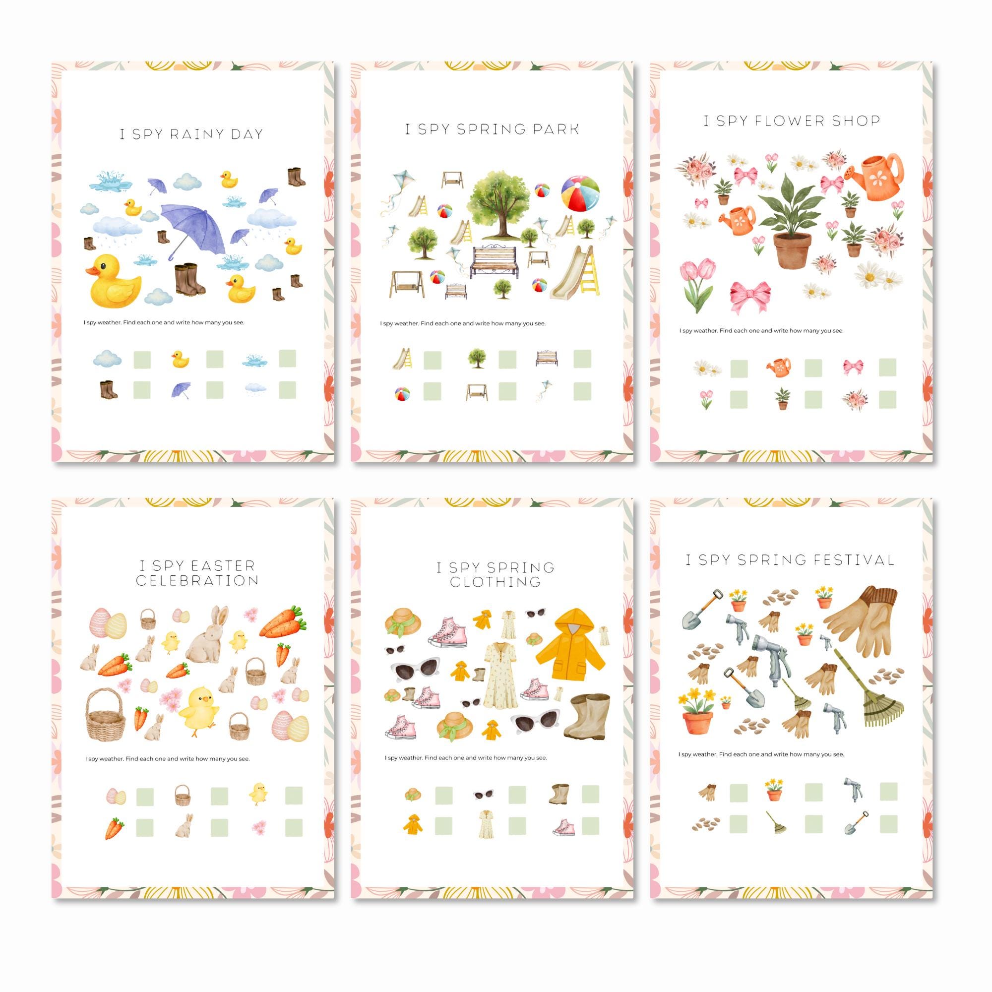 I Spy Bundle Printable Games for Kids Seasonal I Spy Worksheets Spring ...