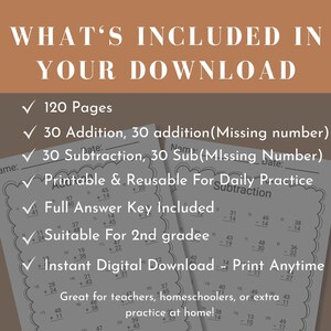 Second grade worksheet addition math printable year 2 worksheet instant download 2nd grader workbook double digit subtraction worksheet image 2