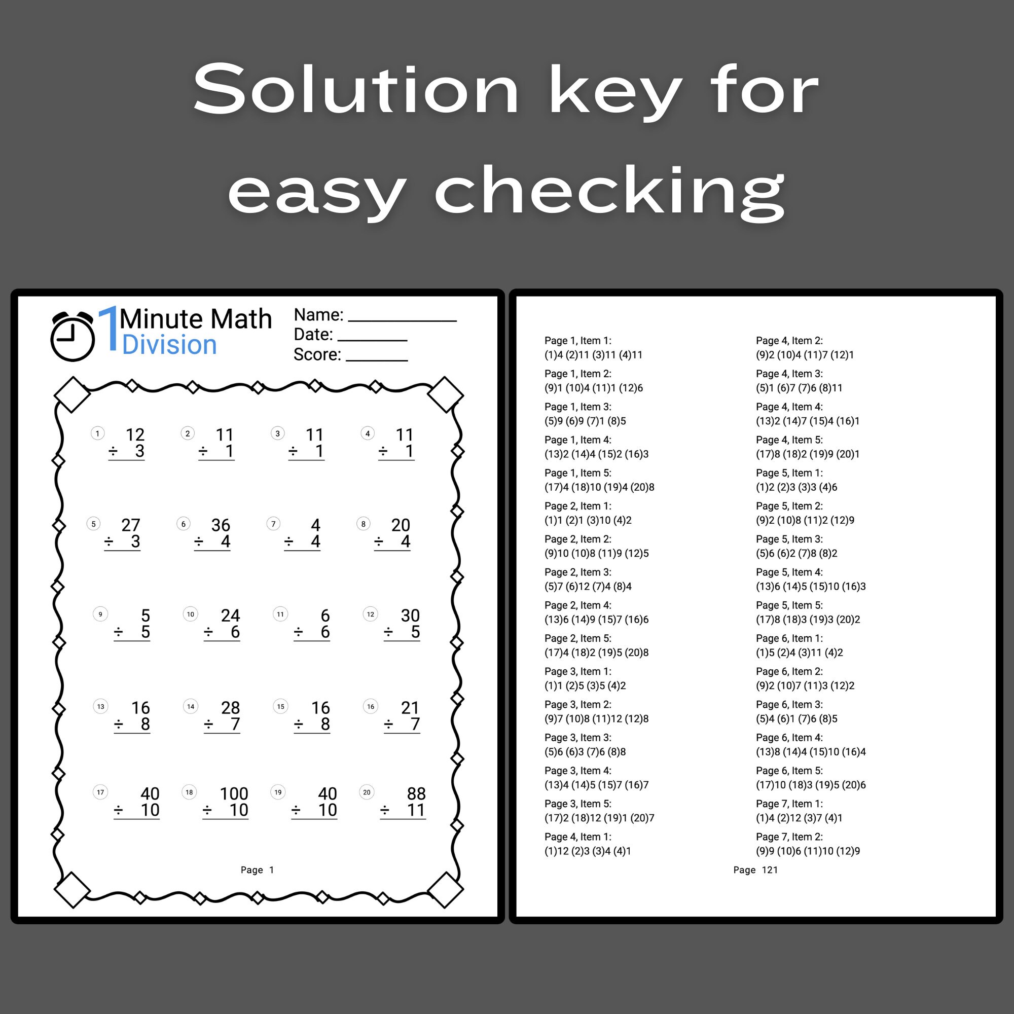 Multiplication Worksheet Printable Division Fact Drills Long Division ...