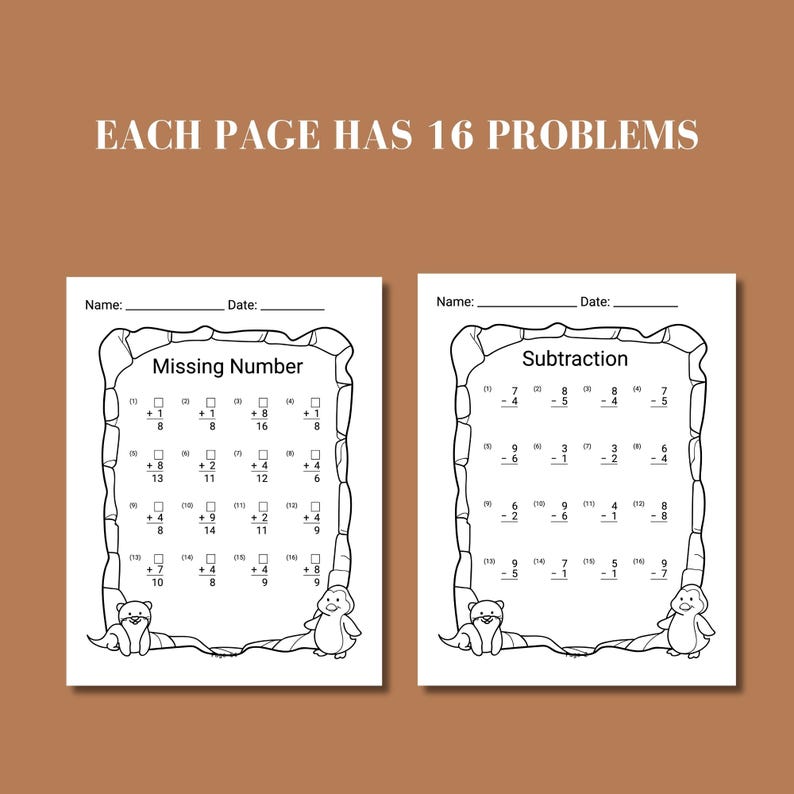 Early elementary math printable worksheets focused on 1st grade addition and subtraction skills. Grade 1 math sheet pack for teachers, homeschoolers, and parents to support math fluency and understanding in a clean and easy-to-print format.
