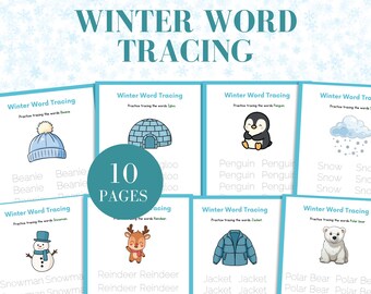 Winter Word Tracing Worksheets Printable Handwriting Practice For Kids Preschool Kindergarten PDF Digital Download Winter Writing Activity