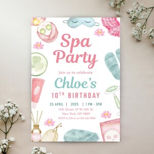 Spa day birthday invitation editable invite card digital download for tween girl pamper party printable spa birthday invite helps hosts create a trendy stylish party announcement in minutes