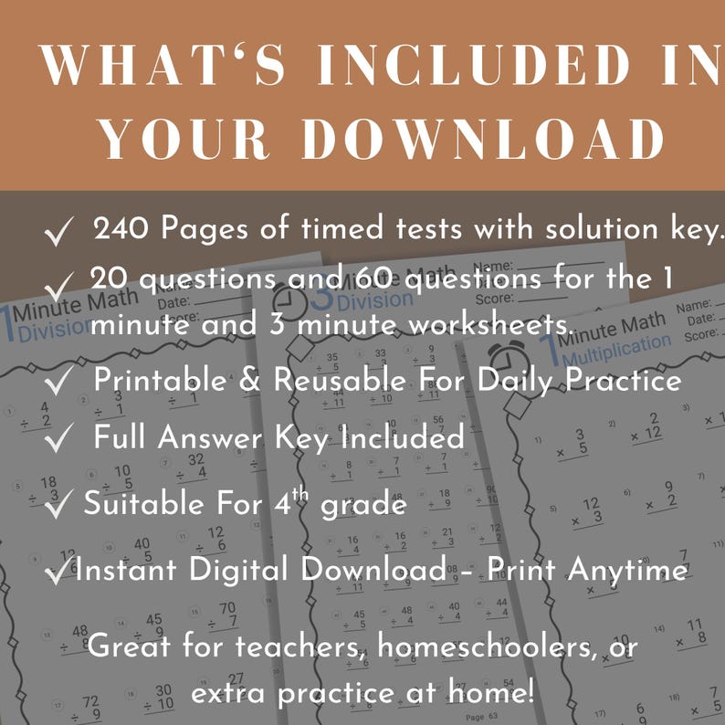 Multiplication Drill Worksheet Printable Kid Math Download Division Worksheet Drill 4th Grade Worksheet Exercise Math Elementary Speed Drill image 2