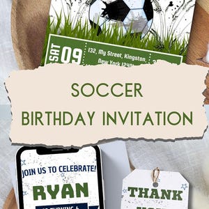 Soccer Invite Editable Birthday Card Instant Download Editable Soccer Invitation Template Boy Birthday Party Invite Soccer Party Invitation
