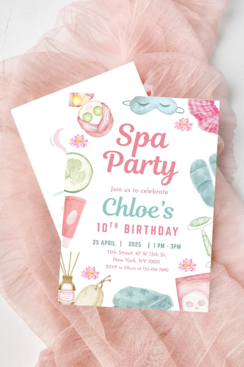 Tween Girl Spa Party Invitation Editable Invite Card Digital Download Pamper Birthday Invitation Spa Day Birthday Invite Card Printable