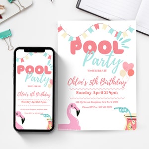 Cartão de festa Splash Convite de aniversário divertido na água Convite digital para festa à beira da piscina Convite digital para festa na água Cartão de aniversário divertido para piscina
