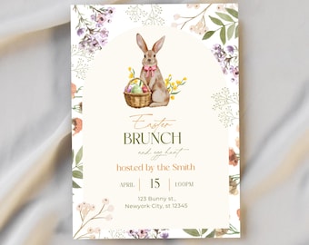 Inviti per feste di primavera, stampabili, invito per la caccia alle uova di Pasqua, modello modificabile Canva, download digitale istantaneo, festa di compleanno per bambini, brunch di Pasqua