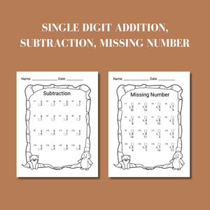 Grade 1 and grade 2 math worksheet printable set featuring beginner addition and subtraction problems for first grade level. Educational printable PDF designed to help kids develop foundational math skills with consistent practice at home or school.
