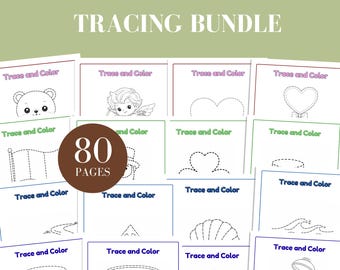 Páginas para trazar y colorear, hojas para trazar letras, hojas para trazar palabras, páginas para trazar para niños, actividades de trazado para preescolar, paquete imprimible