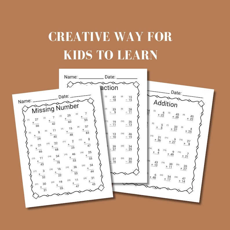 printable second grade math worksheet 2nd grade homeschool curriculum math equations worksheet for first and second grade students classroom printable drill sheet for daily math review practice