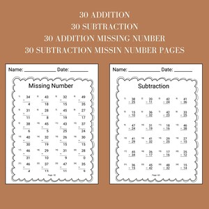printable second grade math worksheet bundle includes addition and double digit subtraction year 2 math worksheet instant download perfect for 2nd grader workbook homeschool math curriculum