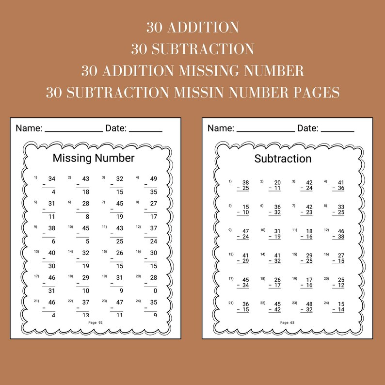 printable second grade math worksheet bundle includes addition and double digit subtraction year 2 math worksheet instant download perfect for 2nd grader workbook homeschool math curriculum