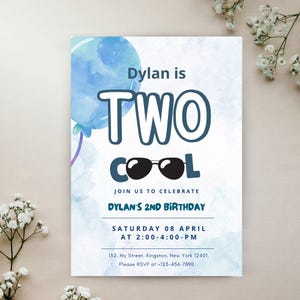 Dois convites legais de aniversário, segundo aniversário, convite para menino, 2ª festa legal, convite de aniversário editável, dois cartões legais para festa na piscina, convite digital
